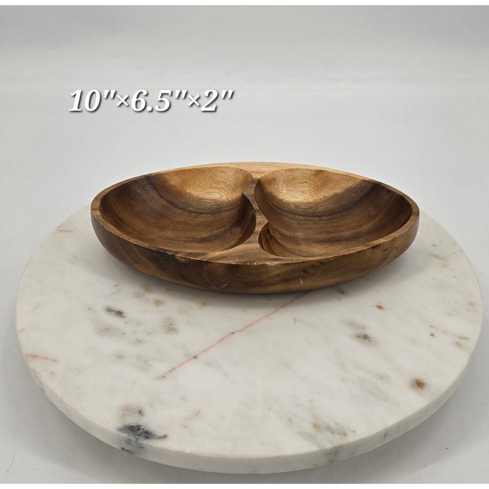 BH Acacia Wood Divided Serving Bowl – 10"x6.5"x2"‎